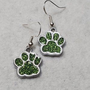 Green Paw Print Earrings 🐾